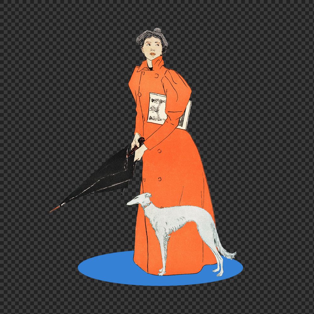 Umbrella lady png sticker,  Edward Penfield's artwork mixed media editable design. Remixed by rawpixel.