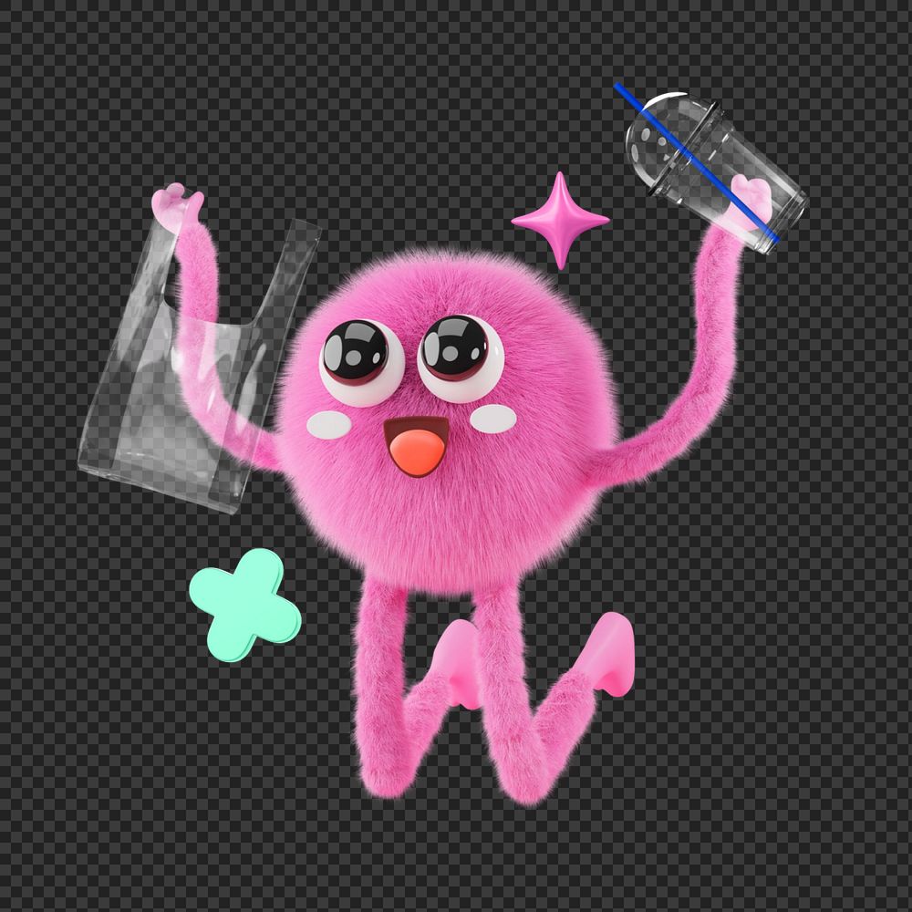Plastic monster sticker, mixed media editable design