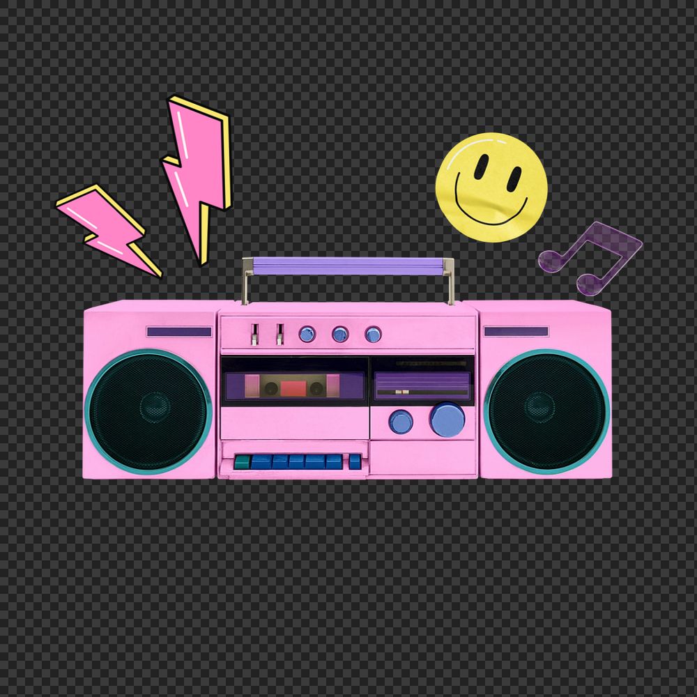 Y2K radio sticker, mixed media editable design
