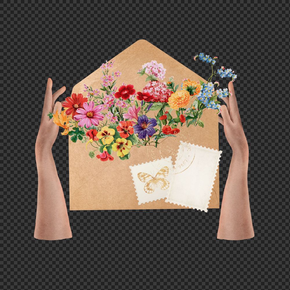 Floral envelope png sticker, mixed media editable design