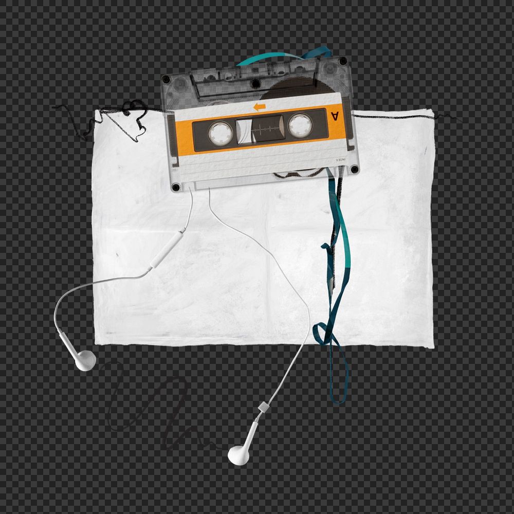 Cassette tape element, editable retro music aesthetic paper collage design