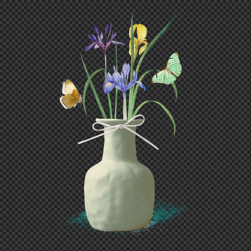 Iris flower vase sticker, editable Spring collage element remix design