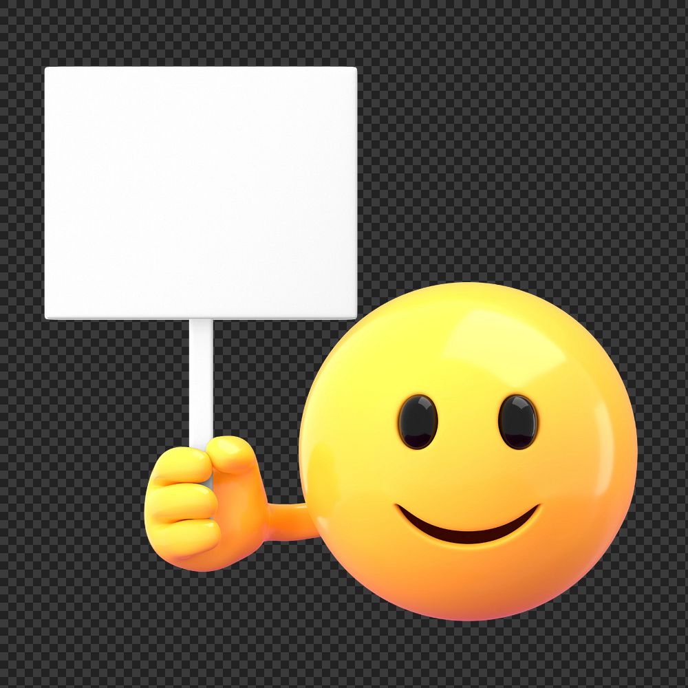 Emoticon holding sign mockup, 3D rendered editable design