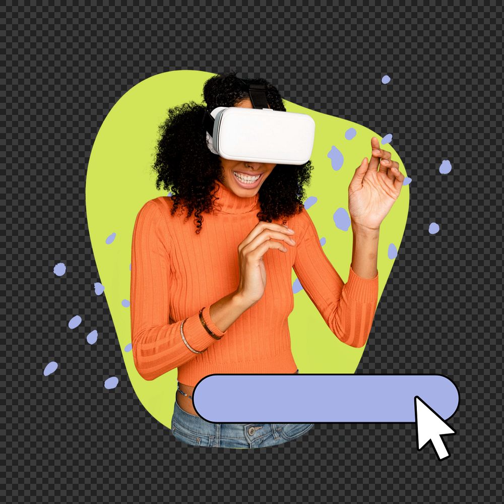 Woman enjoying VR sticker, editable design