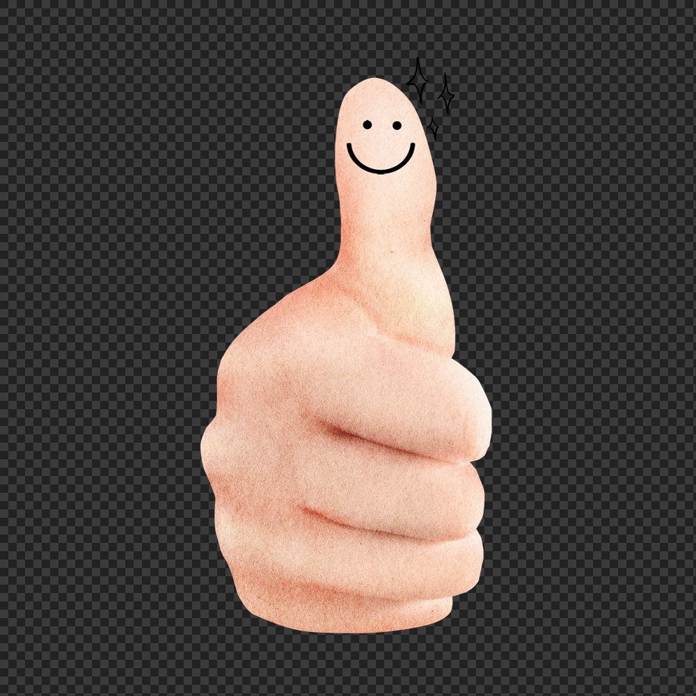 Smiling thumbs up sticker, editable hand gesture collage element remix design