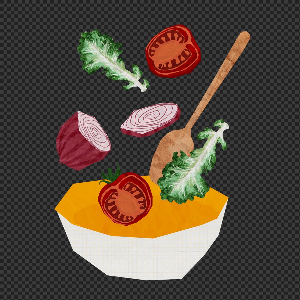 Healthy salad bowl element, editable food collage design