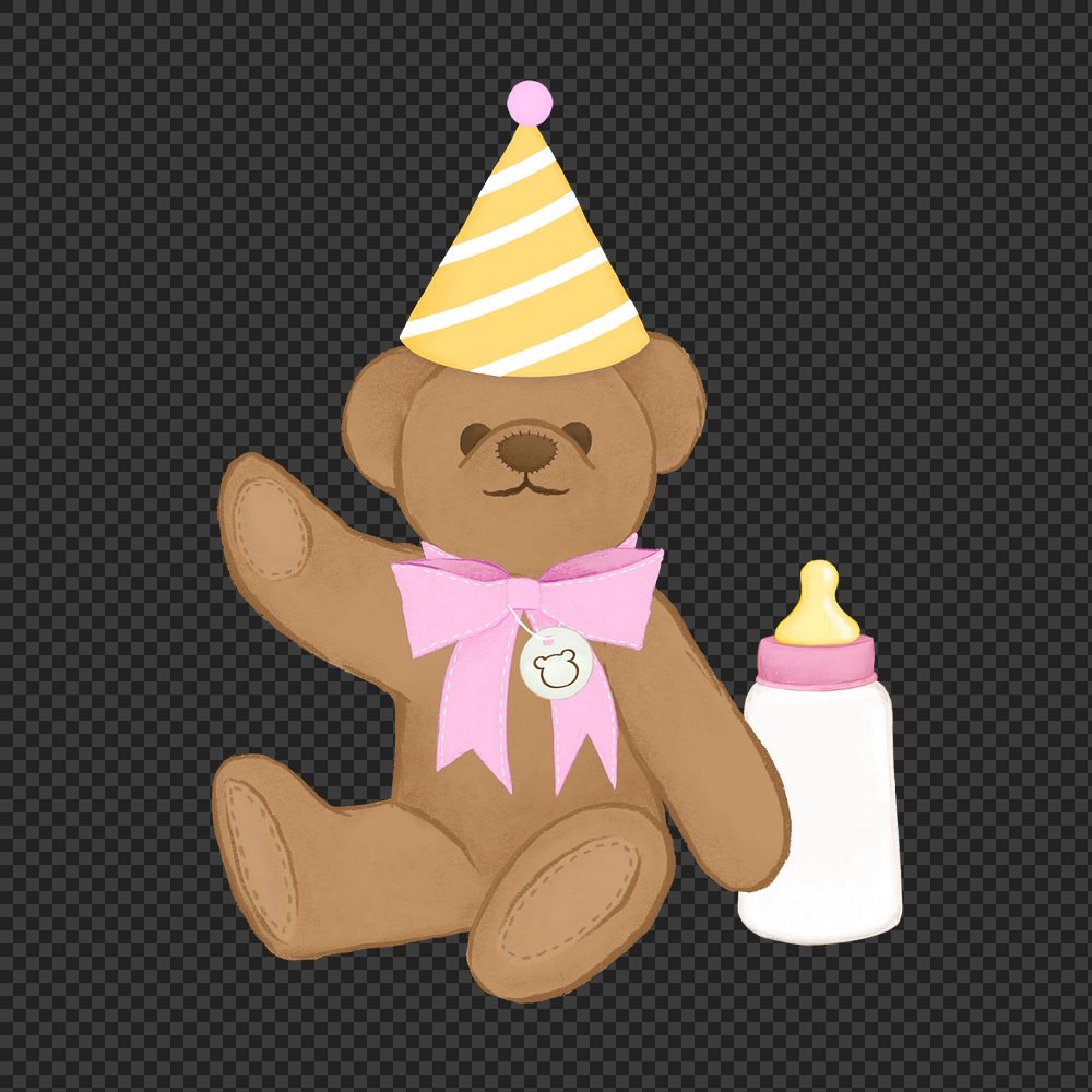 Birthday teddy bear clipart, editable party digital painting remix 