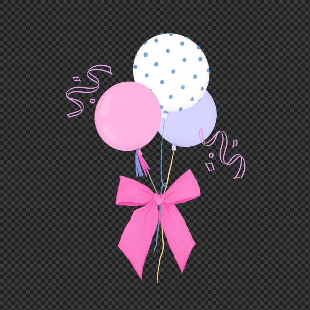 Cute birthday balloons clipart, editable celebration digital painting remix