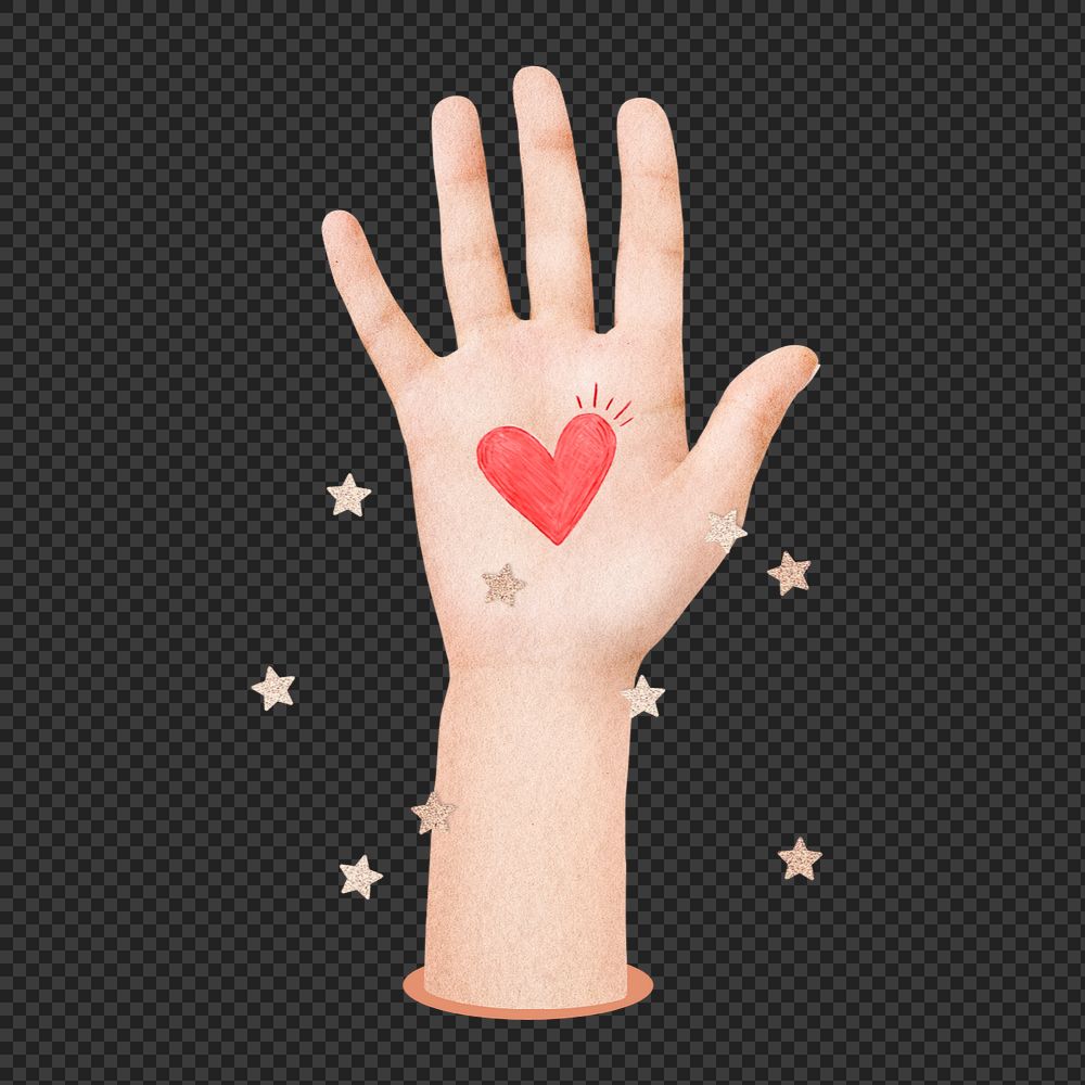 Editable love heart palm sticker,  collage element remix design