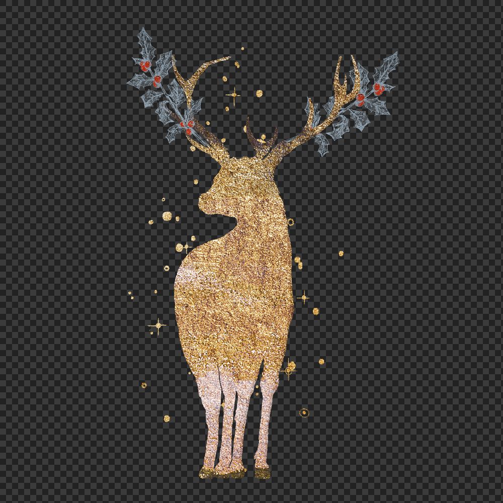 Glitter gold deer element, editable festive collage design