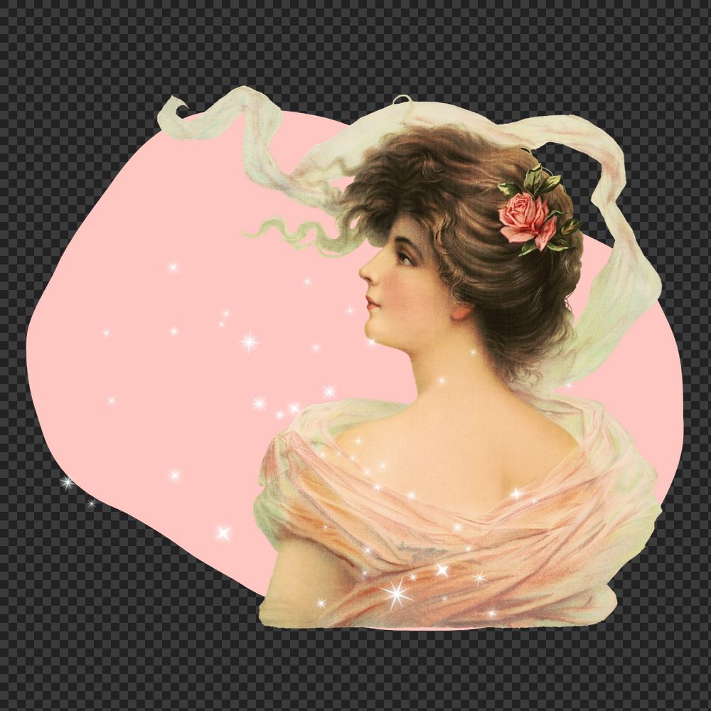 Vintage woman pink badge sticker, editable element. Remixed by rawpixel.