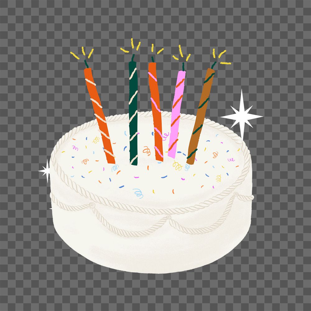 Cute birthday cake with 5 candles clipart, editable party digital painting remix