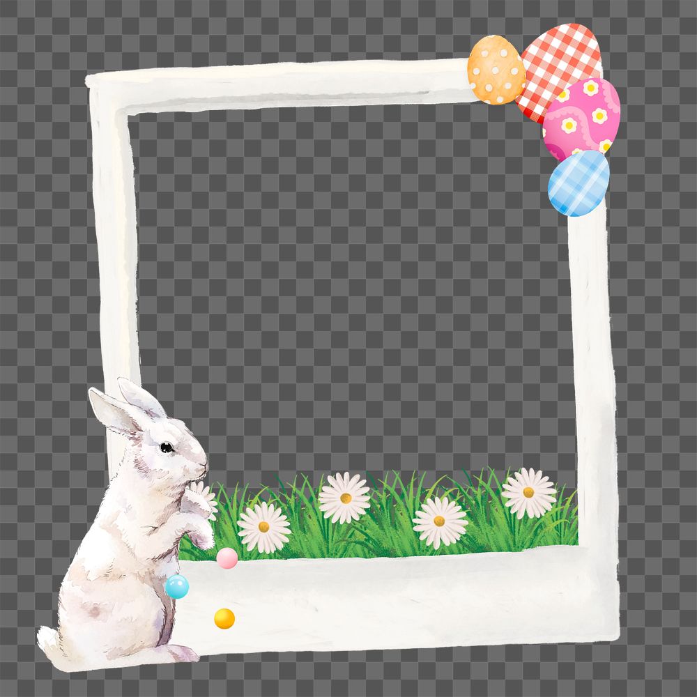 Easter bunny instant film frame png, creative remix, editable design