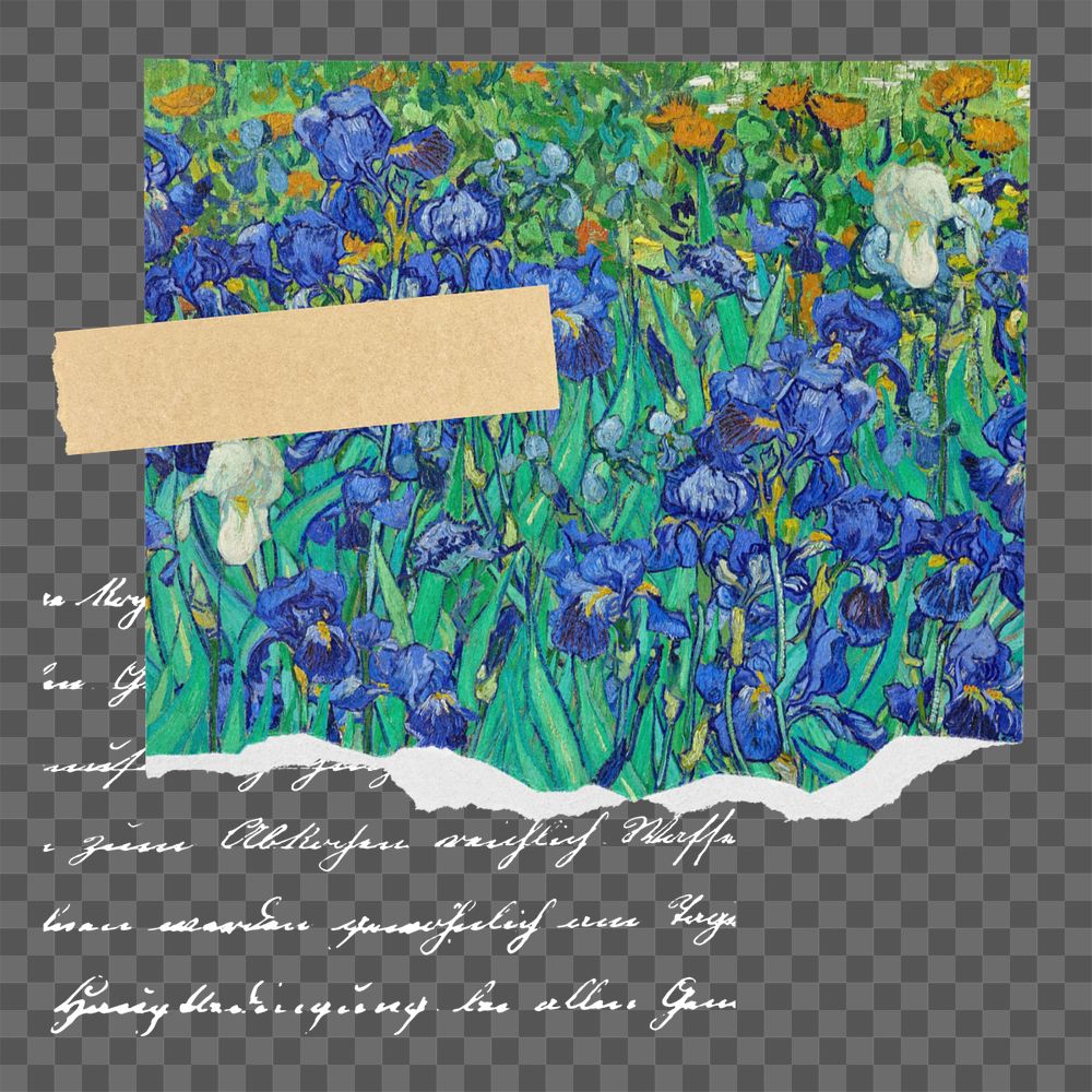 Ripped paper element, editable Van Gogh's irises, famous painting design, remixed by rawpixel