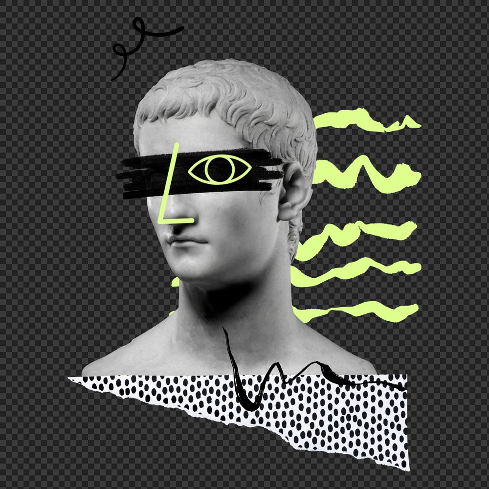 Roman male statue funky png element group, editable design