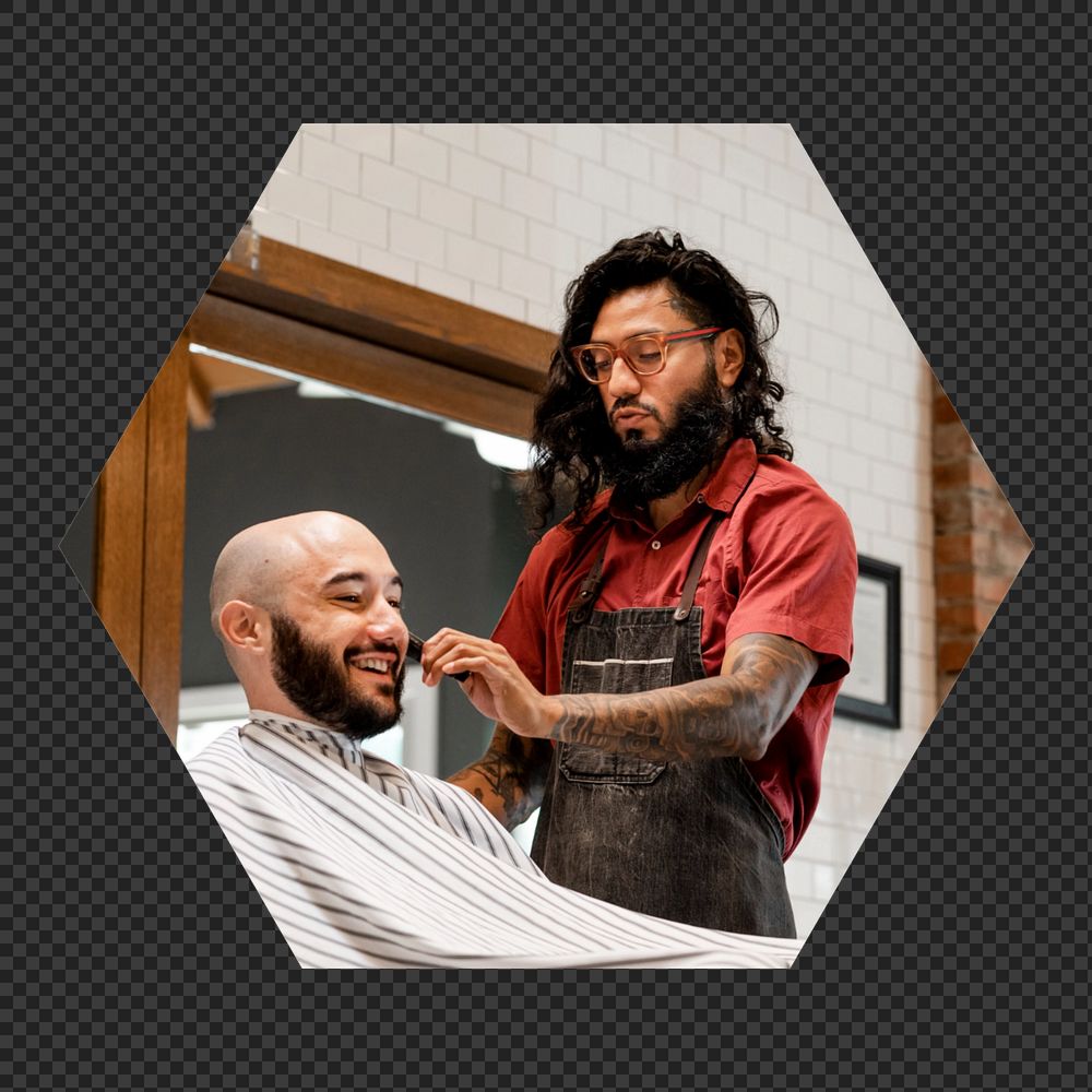 Barbershop business  png hexagonal  sticker, transparent background