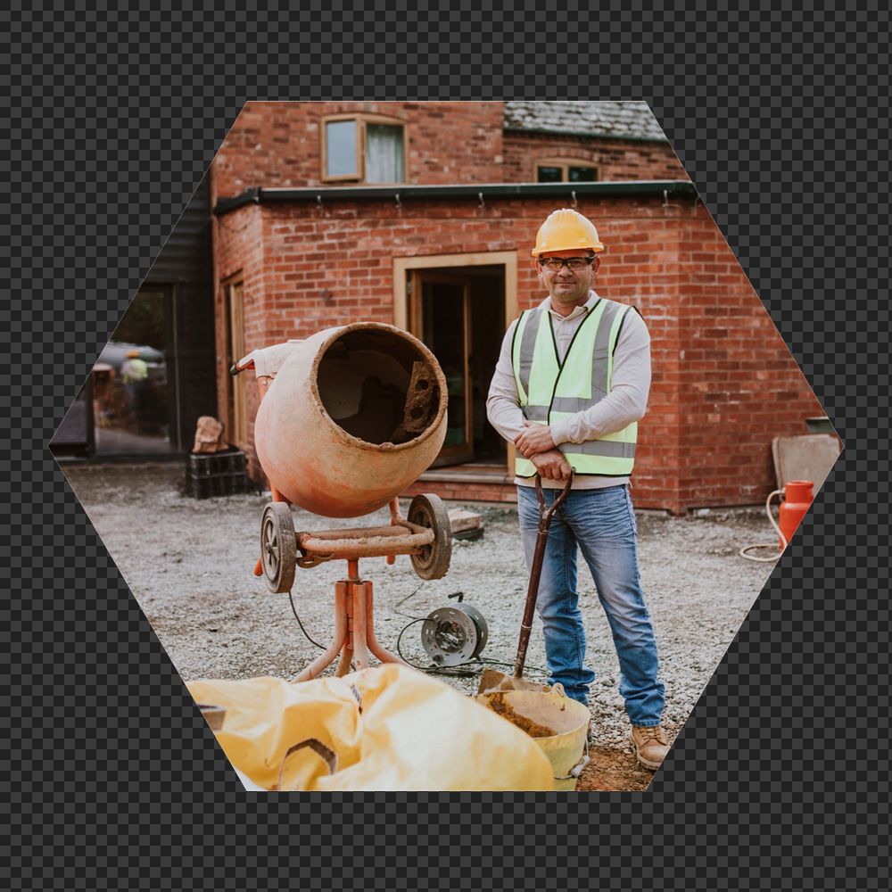 Construction contractor  png hexagonal  sticker, transparent background