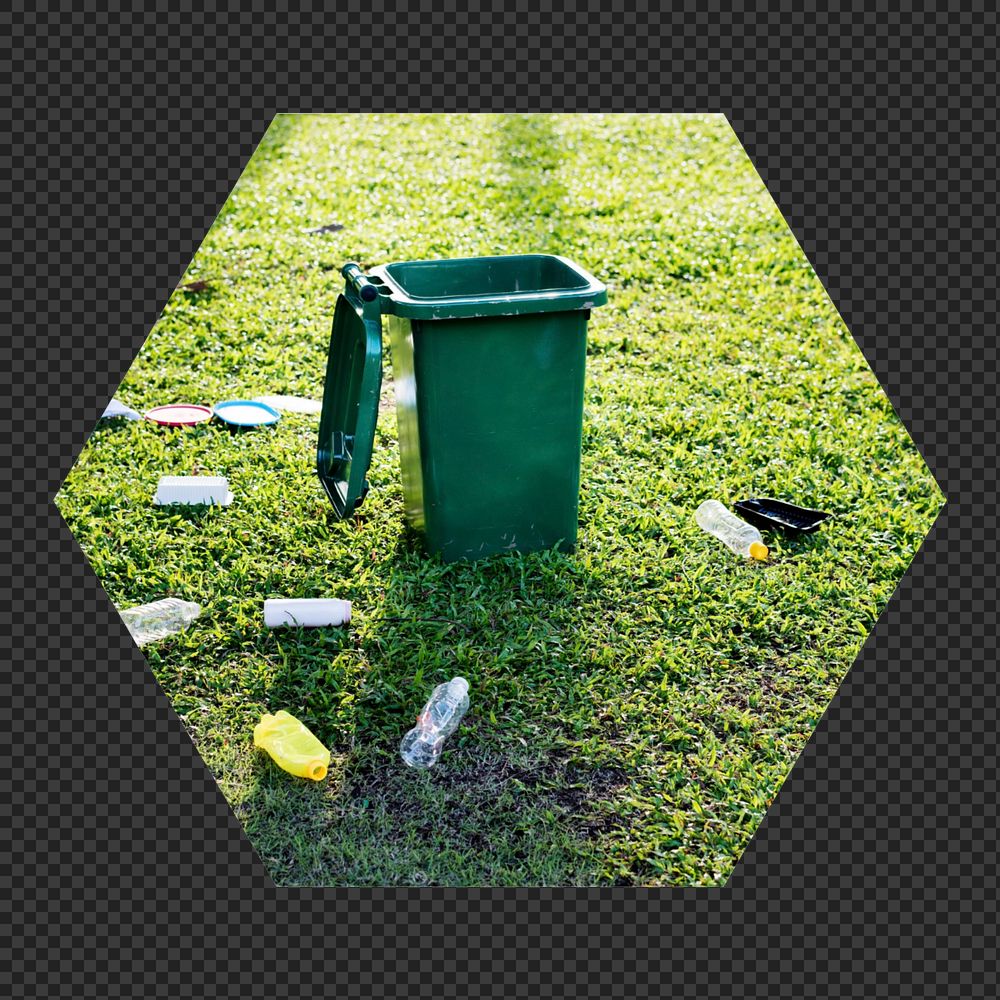 Scattered garbage  png hexagonal  sticker, transparent background