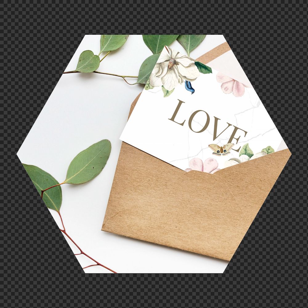Png cute valentine's letter hexagonal  sticker, transparent background