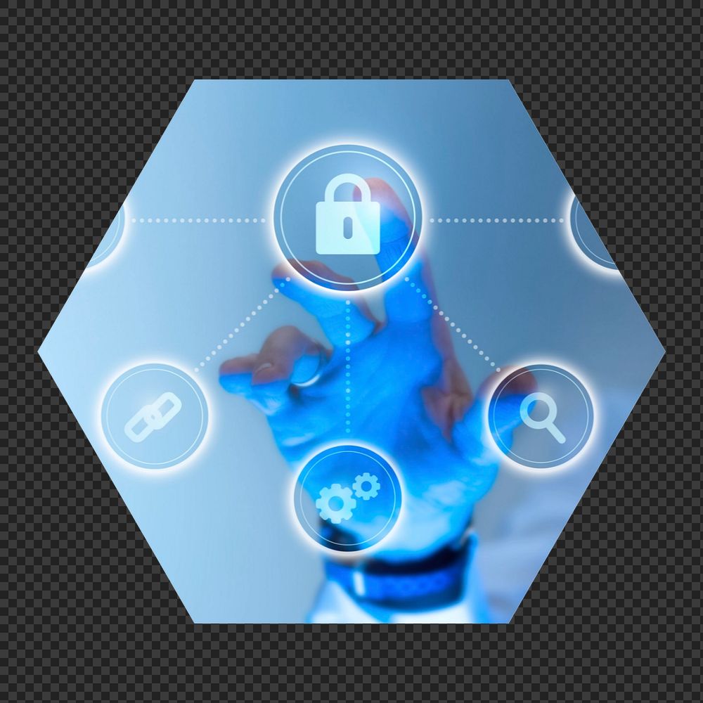 Png cyber security system hexagonal  sticker, transparent background