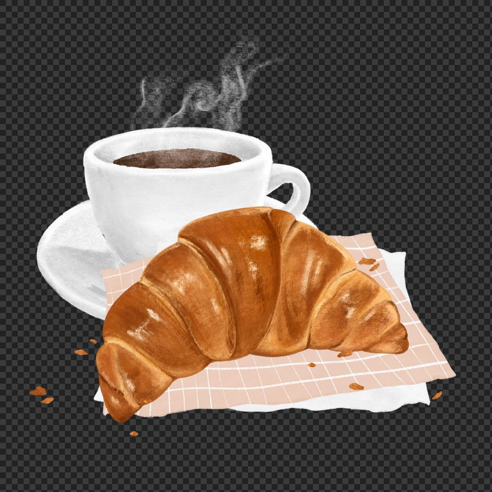 Croissant & coffee png sticker, breakfast food illustration, editable design