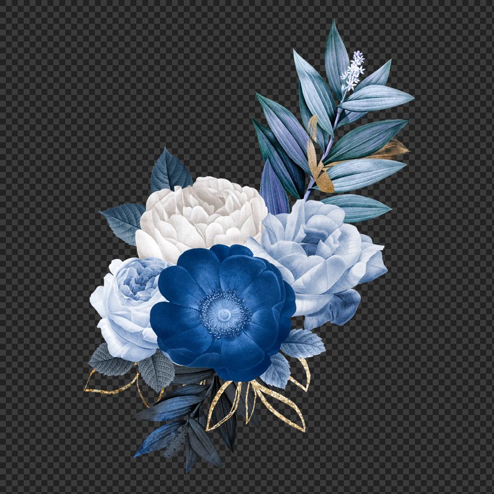 Blue peony png flower, botanical illustration, editable design