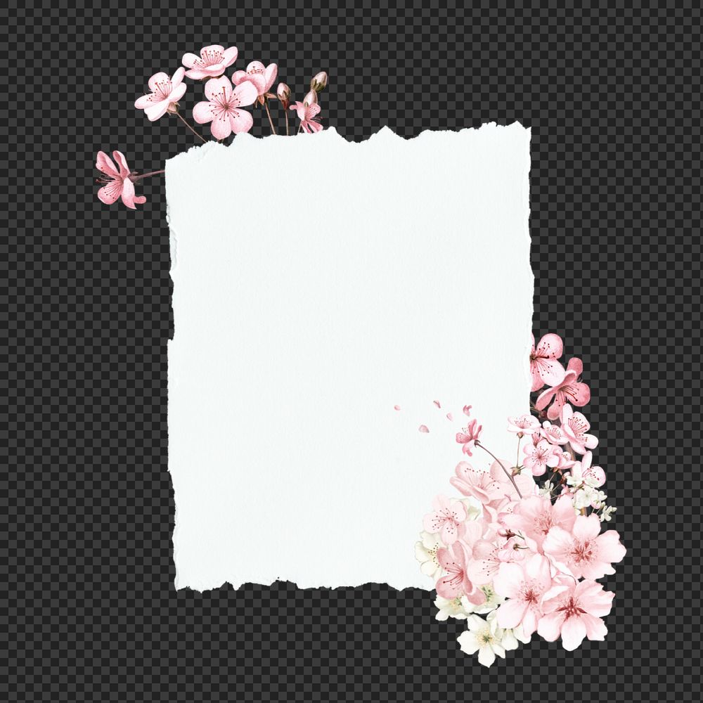 Note paper png, cherry blossom flower collage, editable design