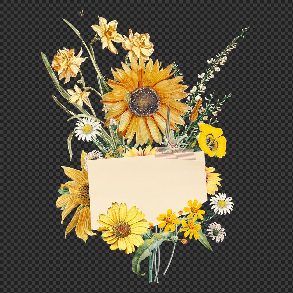 Sunflower bouquet with note paper collage, editable design