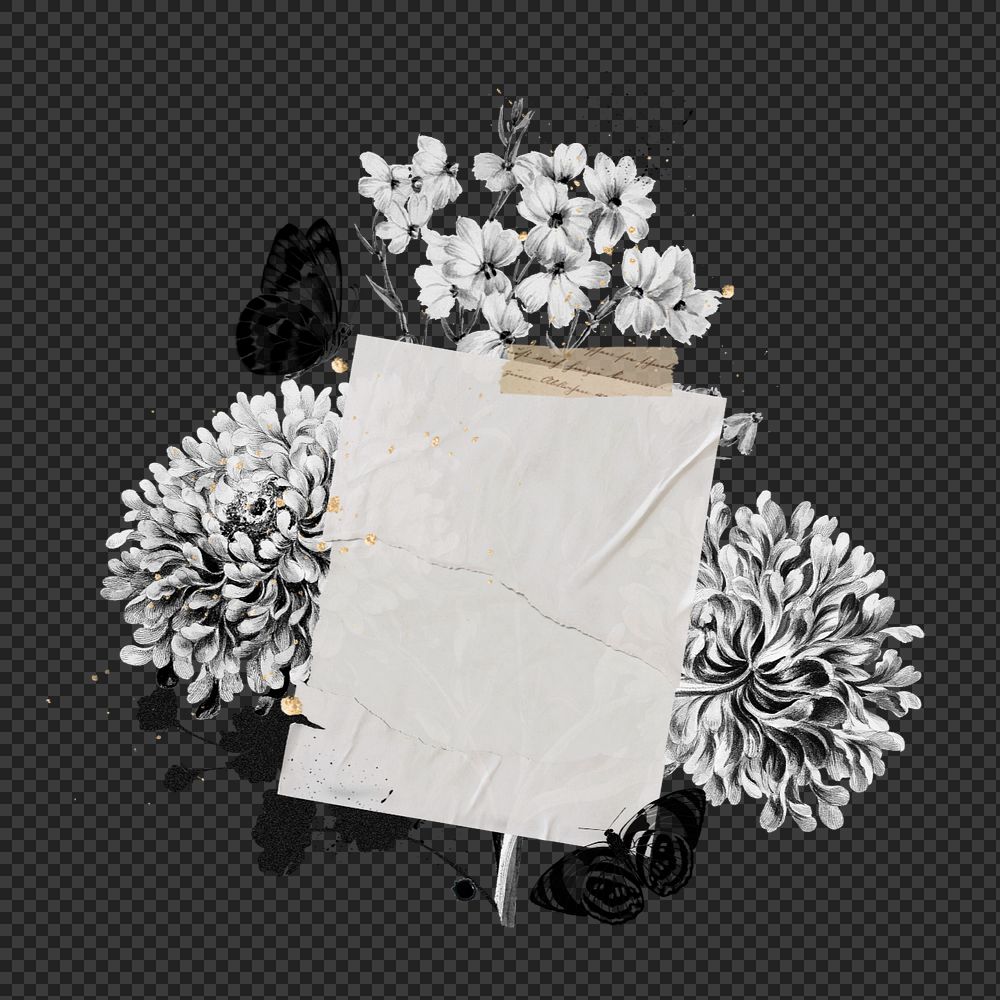 Note paper png frame, flower bouquet collage, editable design