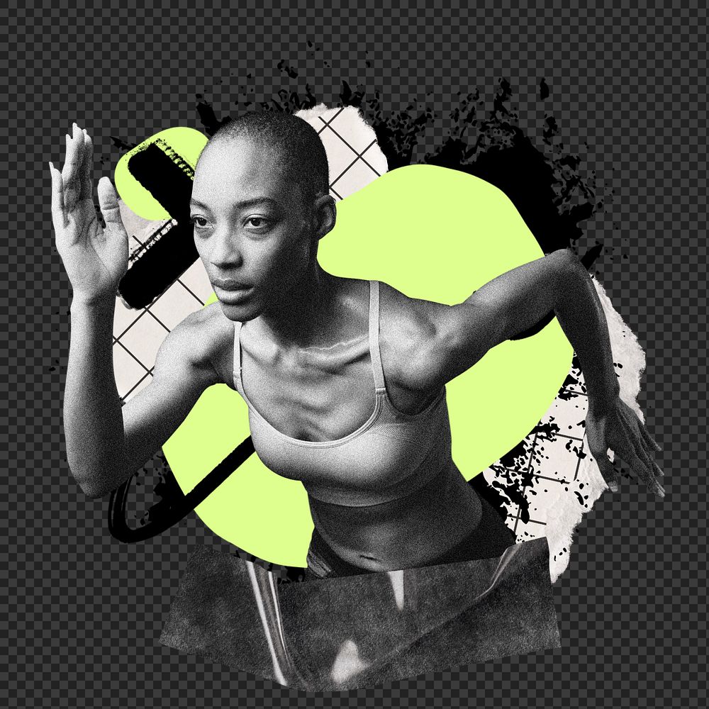 Woman workout png element, urban street, editable design