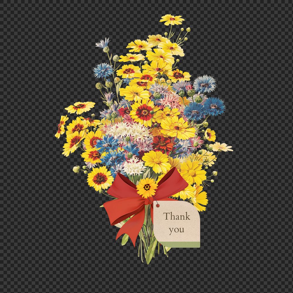 Thank you greeting png, aesthetic flower bouquet collage art, editable design