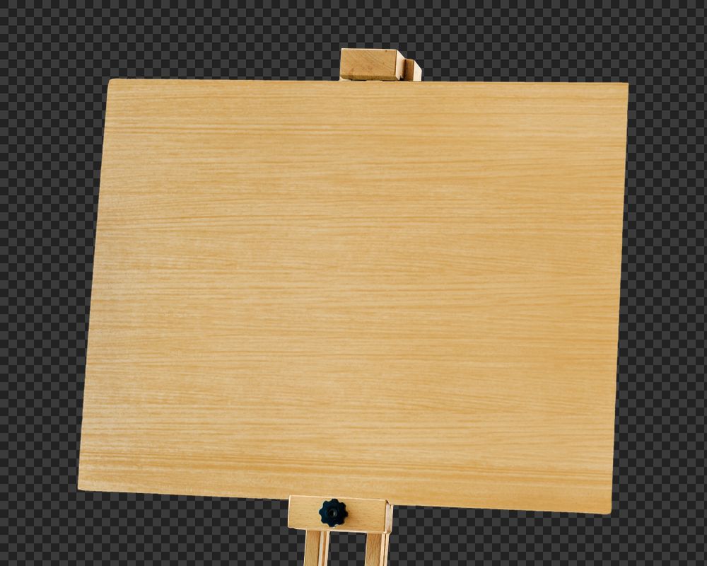 Wooden easel sign mockup element, transparent background