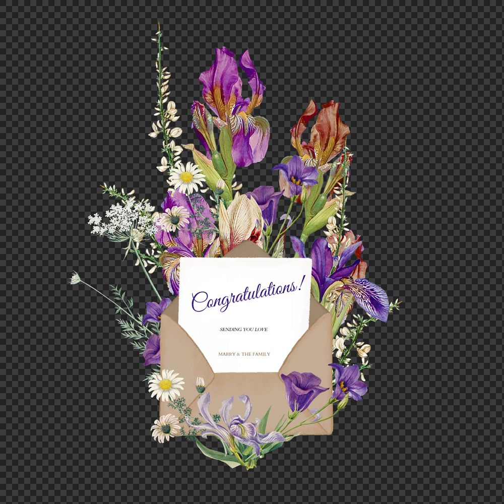 Congratulations png greeting, aesthetic flower bouquet collage art, editable design