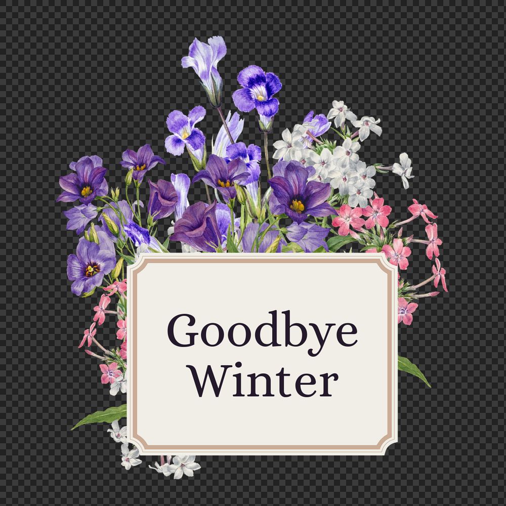 Goodbye Winter png word, aesthetic flower collage art, editable design