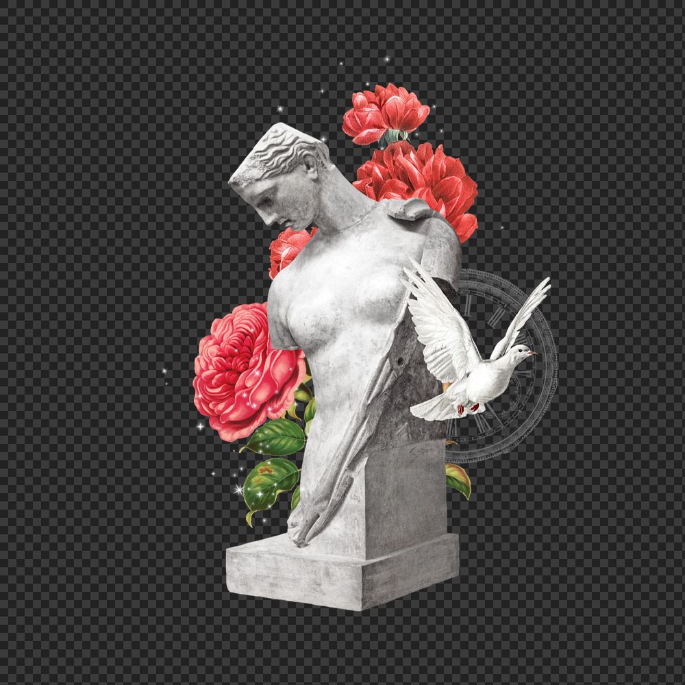 Greek Goddess statue png, editable flower collage. Remixed by rawpixel.