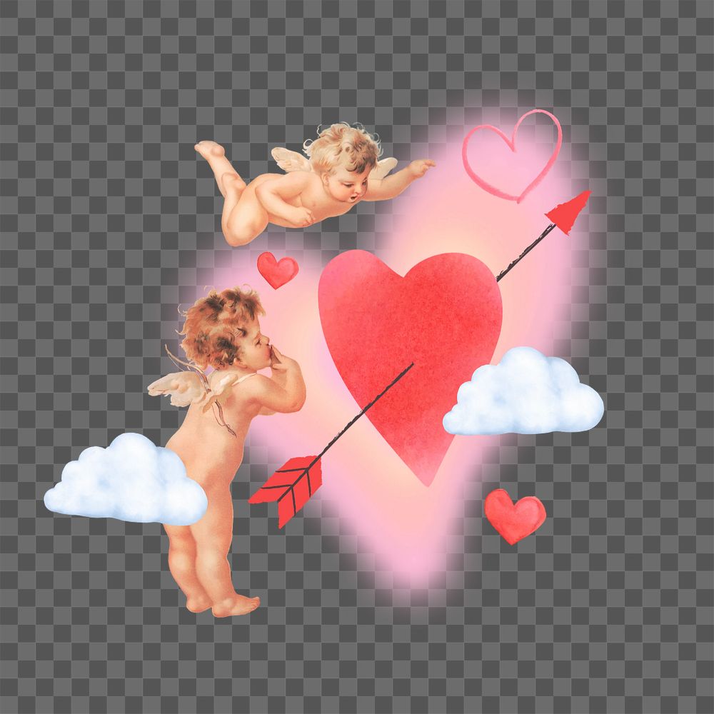 Valentine's Day cupid png, arrow through heart editable collage art. Remixed by rawpixel.