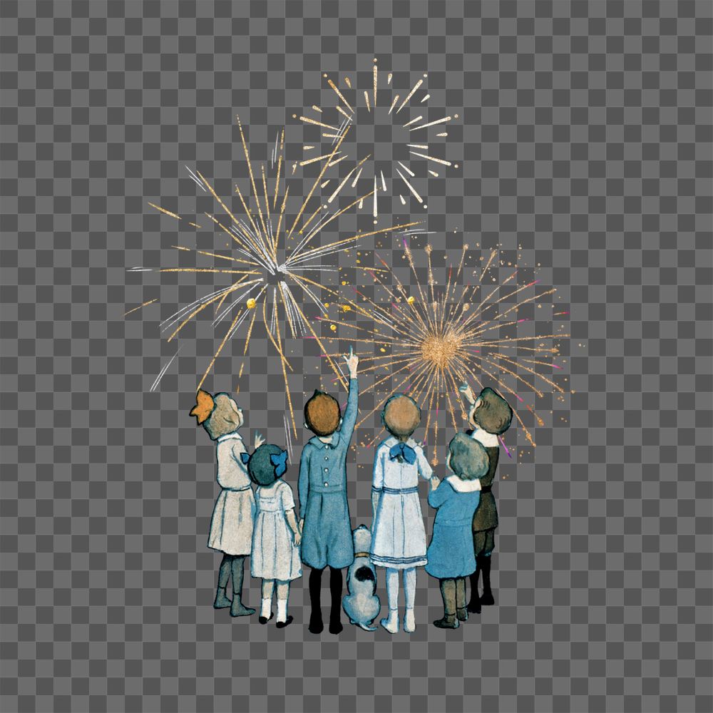 Children watching fireworks png, editable celebration collage. Remixed by rawpixel.