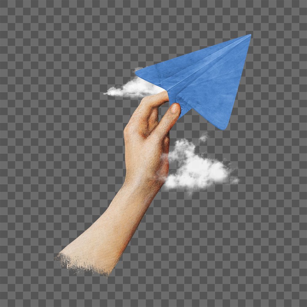 Hand holding paper plane png, editable travel collage. Remixed by rawpixel.