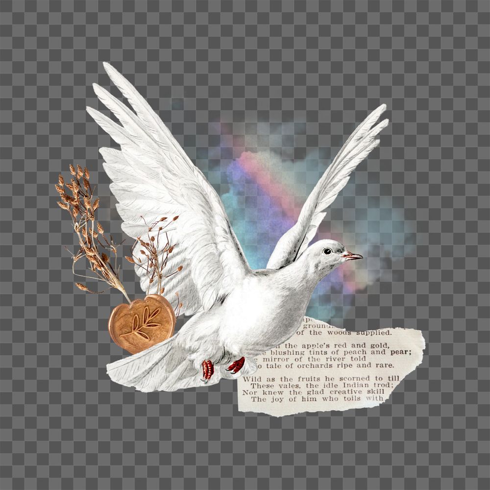 Vintage flying dove png, editable floral aesthetic collage. Remixed by rawpixel.