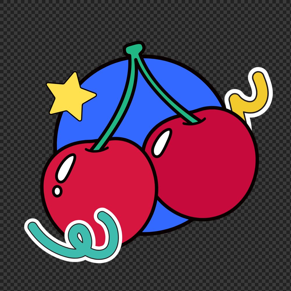 Cherry fruit png, food line art illustration, editable design
