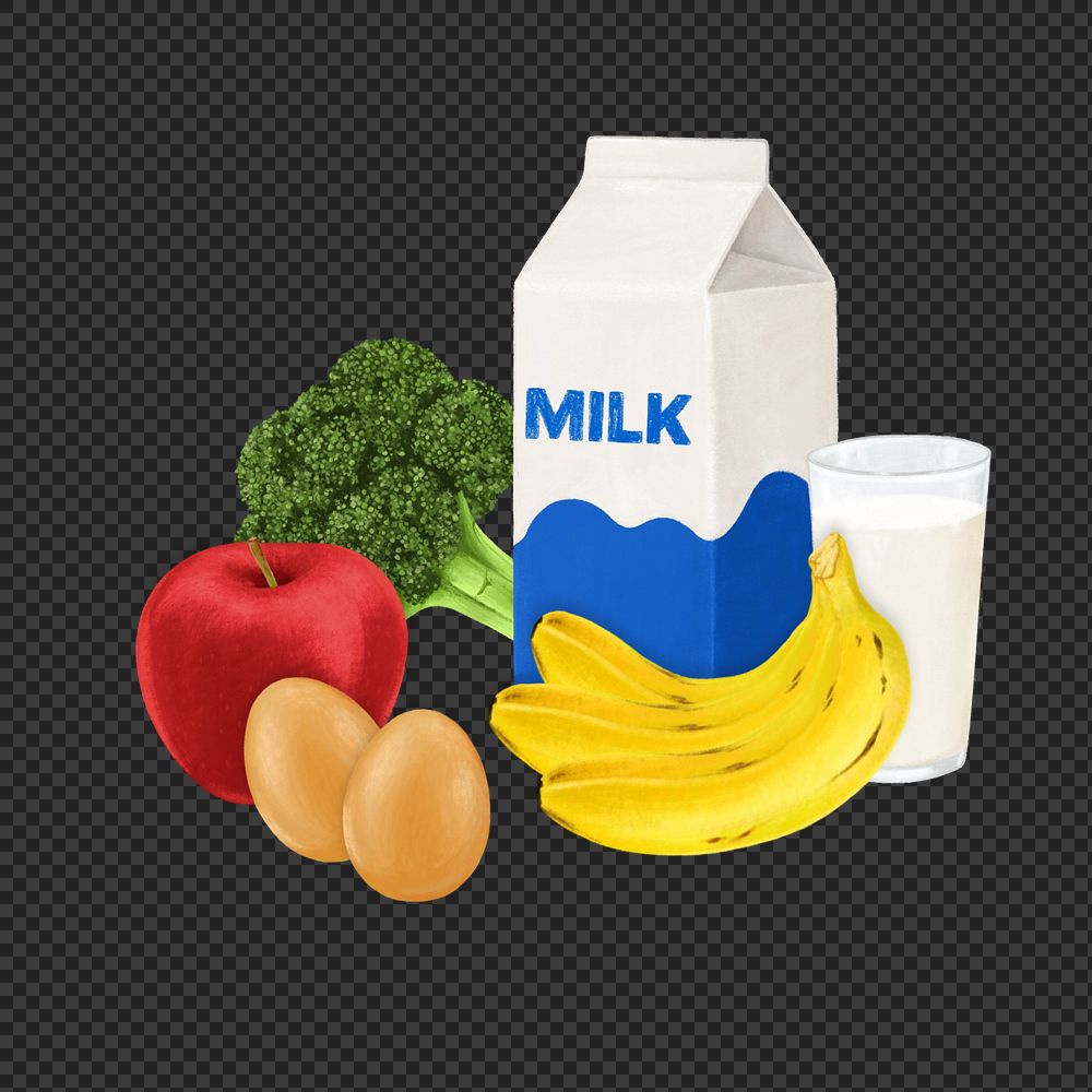 Milk, fruits & vegetable, food png illustration, editable design
