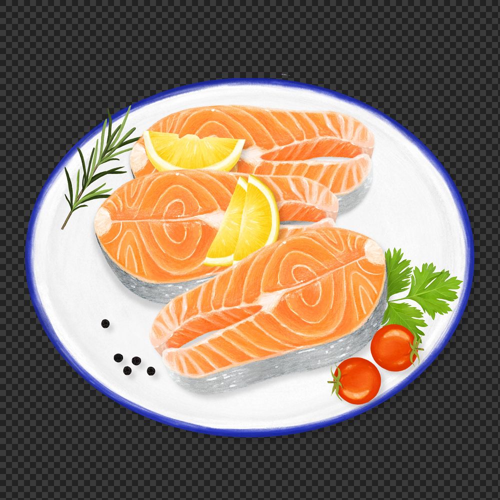 Salmon steaks, png seafood illustration, editable design