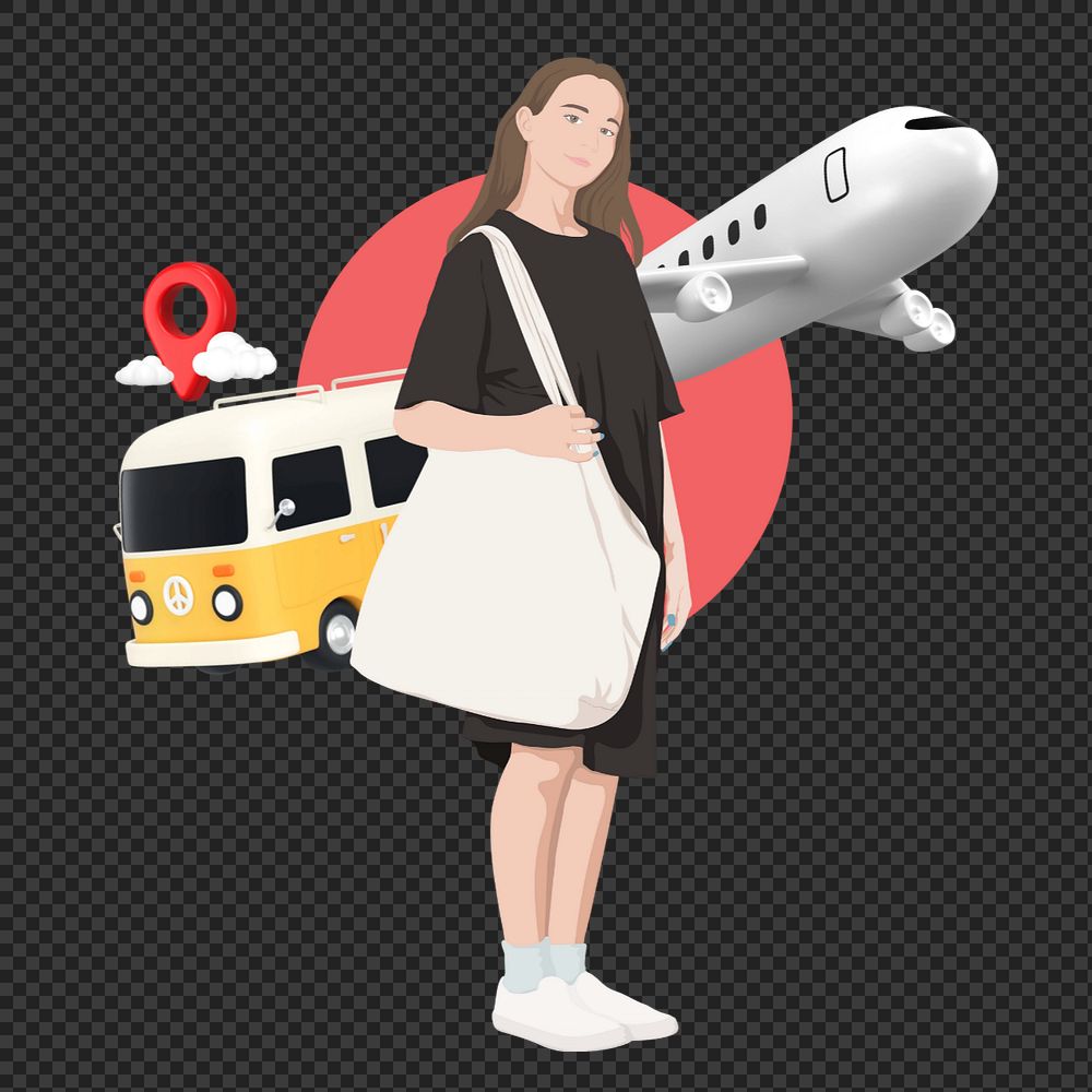 Woman traveling png sticker, vector illustration transparent background