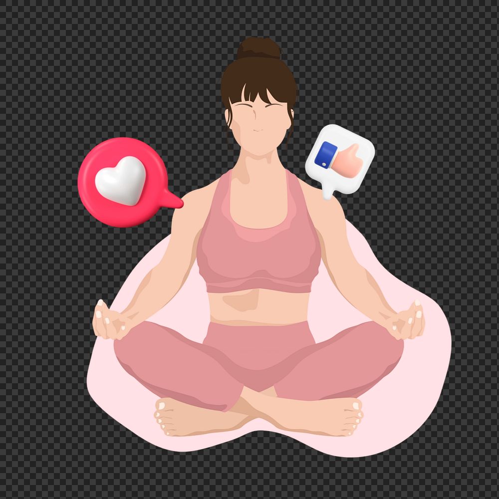 Woman meditating png sticker, health & wellness vector illustration transparent background