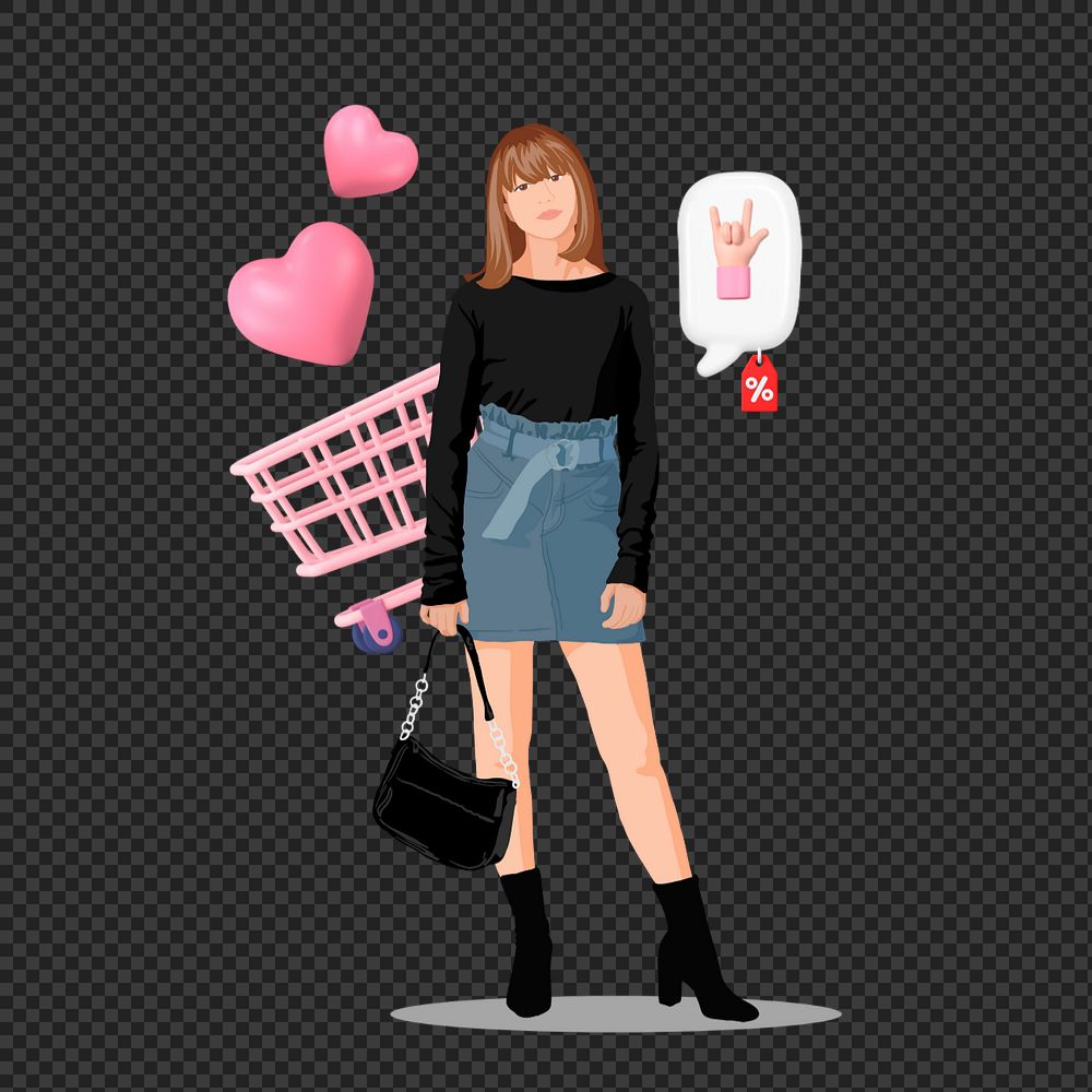 Woman shopping png sticker, vector illustration transparent background