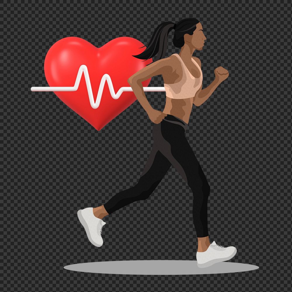 Cardio running png woman sticker, health & wellness vector illustration transparent background