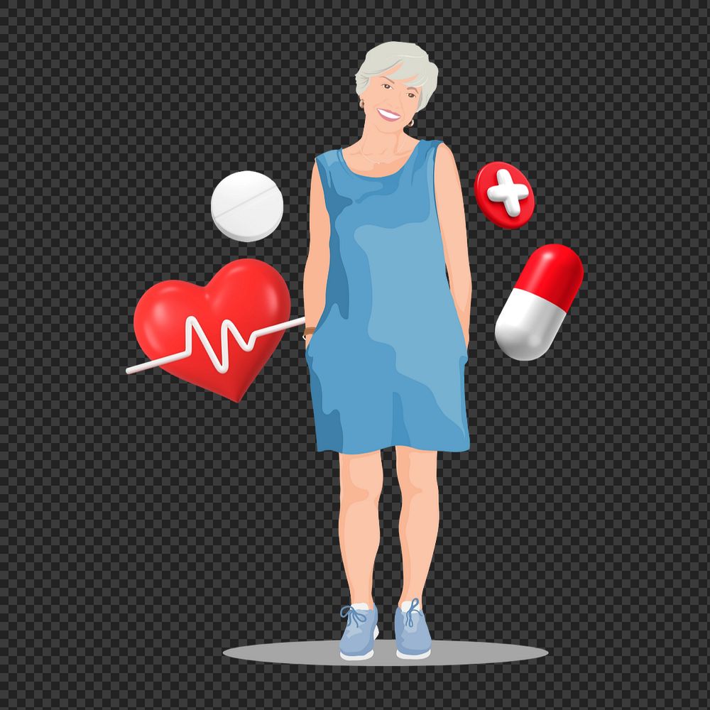 Senior health png sticker, vector illustration transparent background