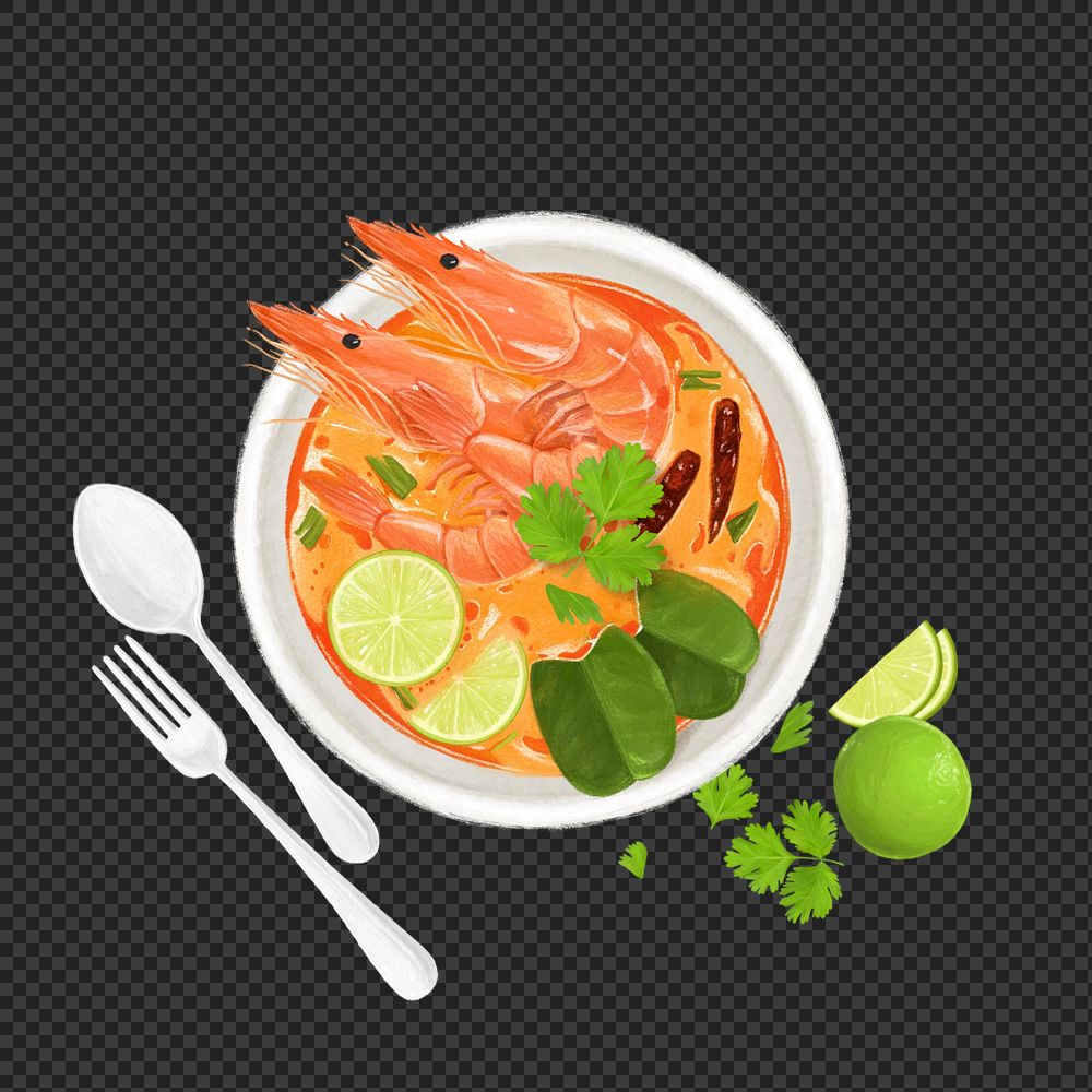 Tom Yum shrimp soup, Thai food png illustration, editable design