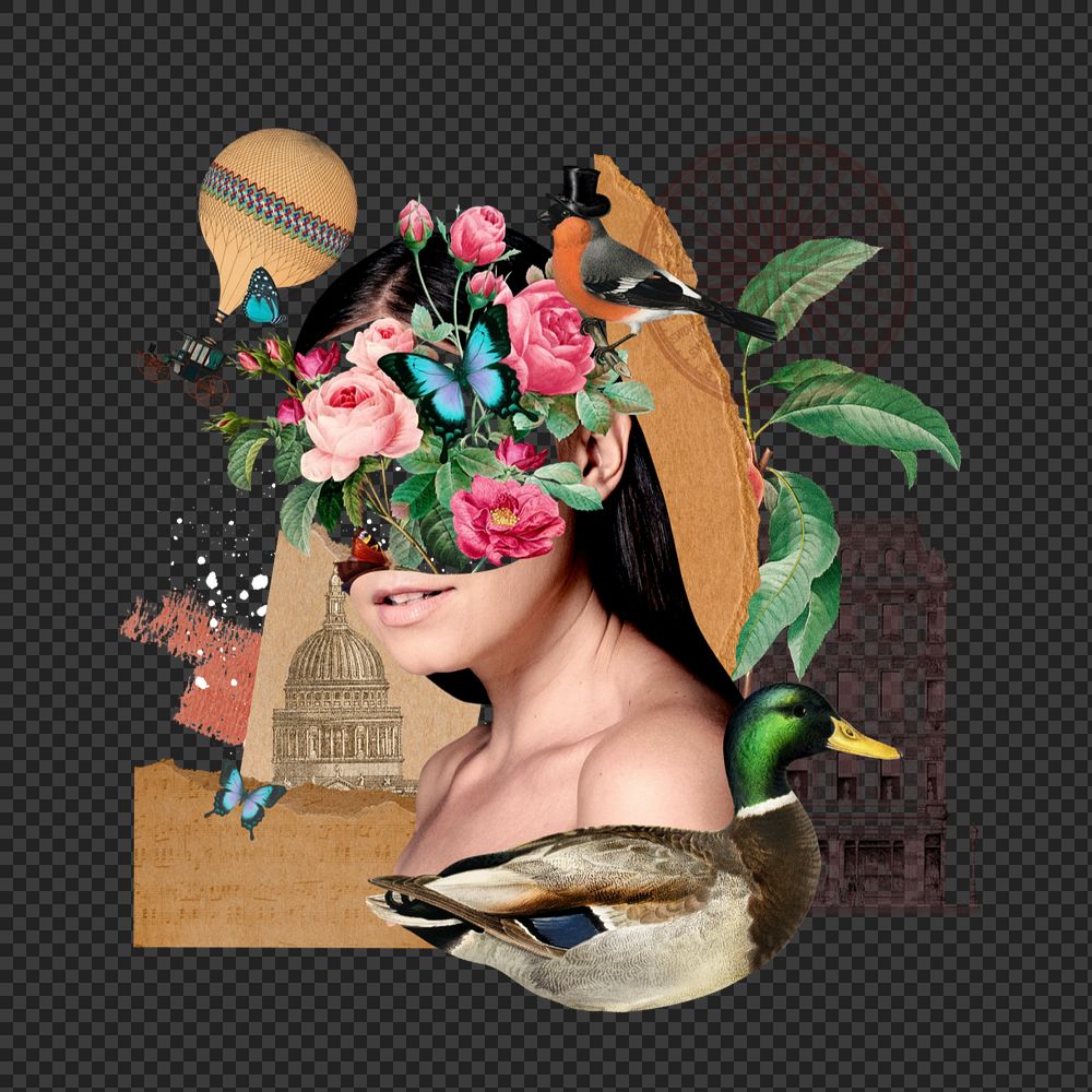 Floral mind sticker, mixed media editable design 
