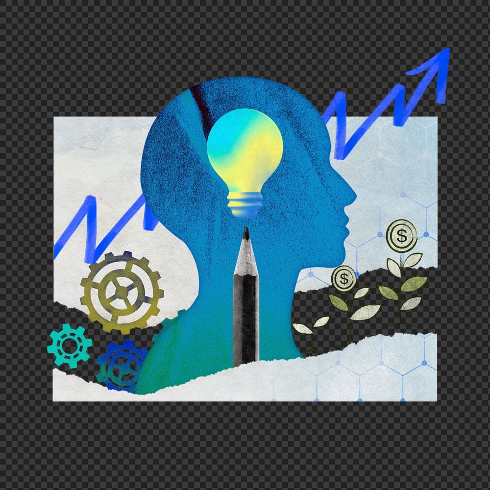 Creative thinking sticker, mixed media editable design